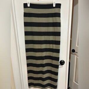 Free People Black Wash and Army Green Striped Skirt Large NWT